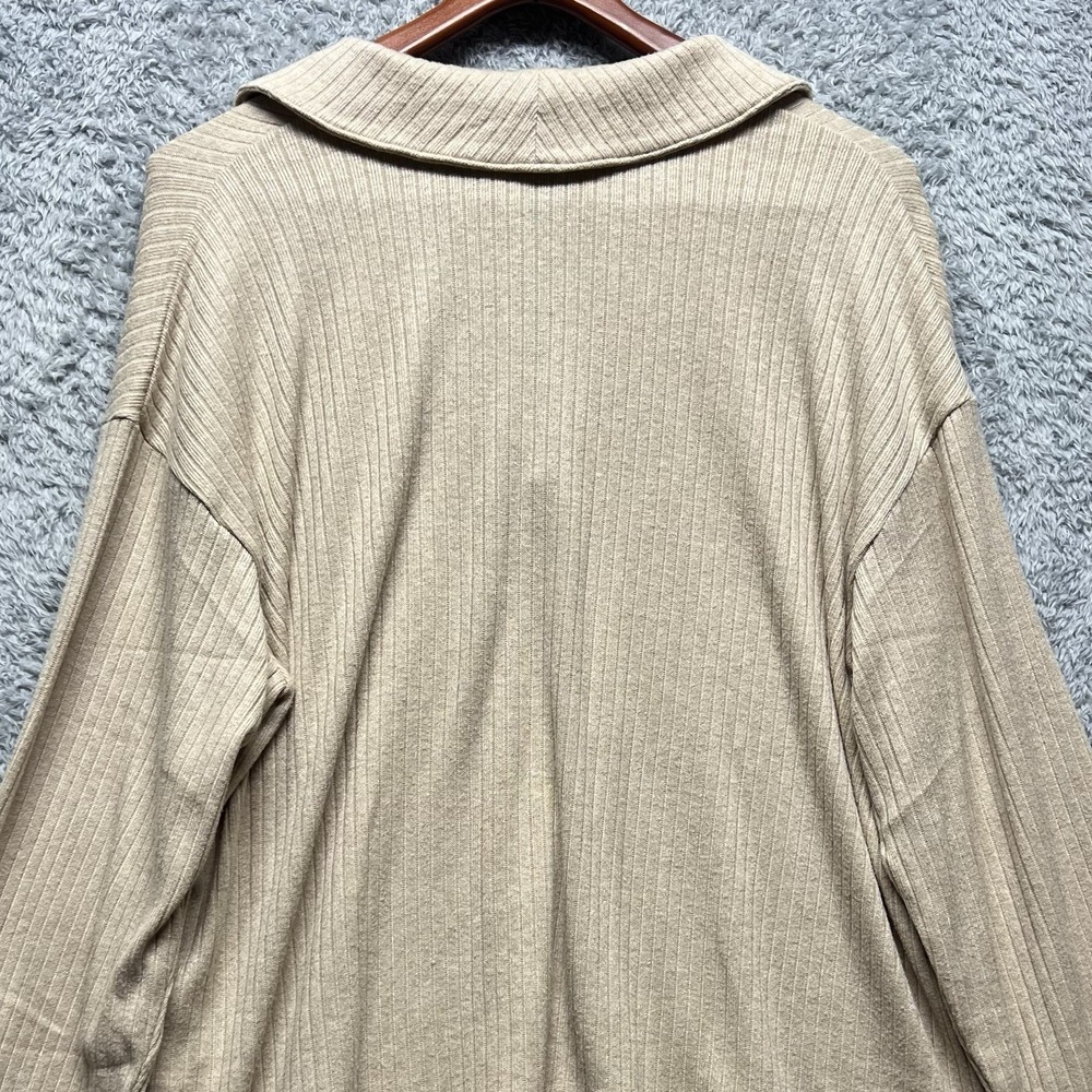 Madewell Swaeater Top Womens XL Beige Ribbed‎ Polo Long Sleeve Relaxed Polo - Picture 6 of 10